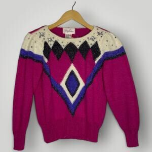 Vintage Jaclyn Smith Angora Wool Blend Top Fuschia Sweater Pullover Small